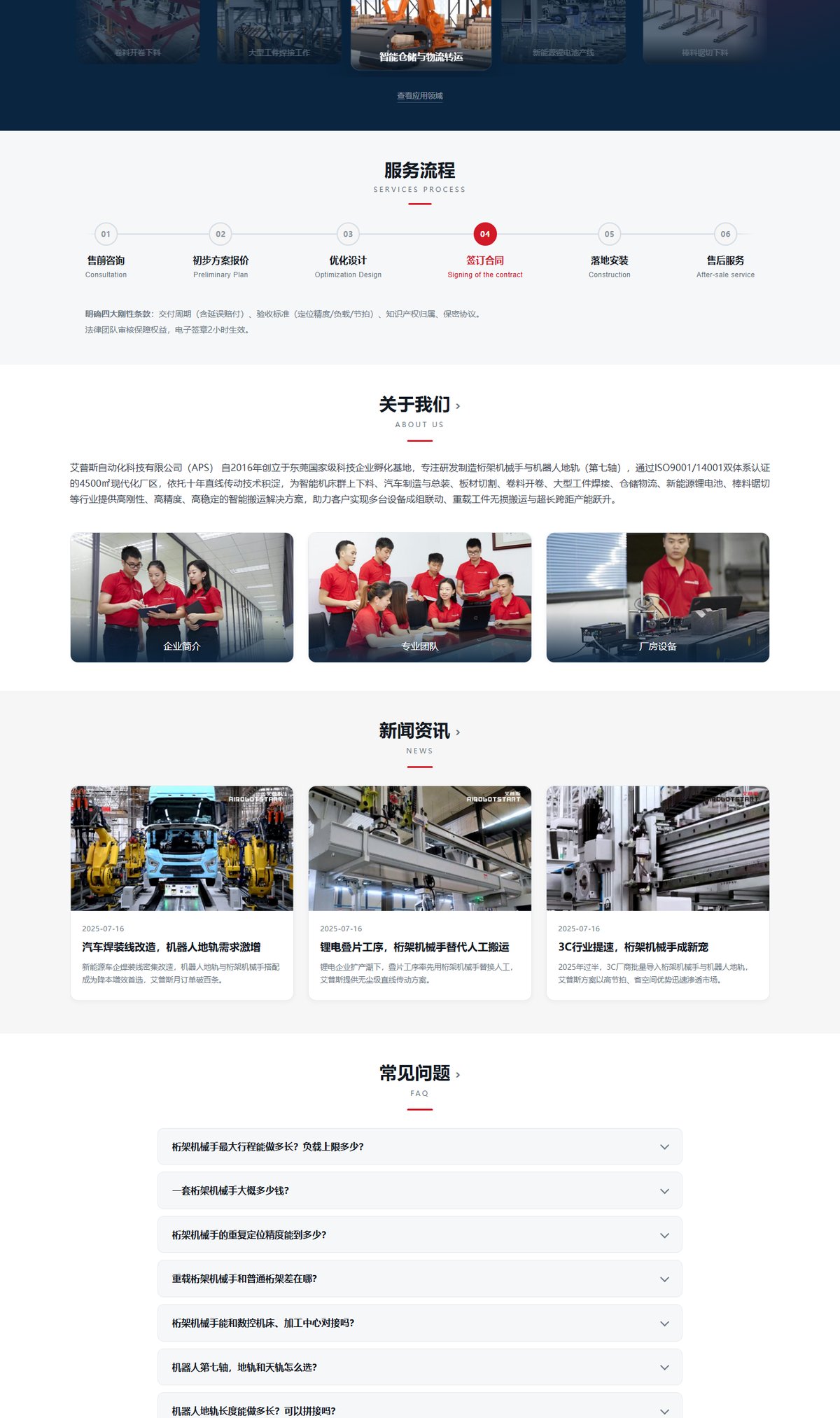 APS 艾普斯自动化官网 页面展示 2